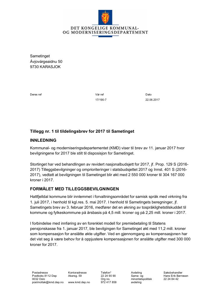 Forsiden av dokumentet Supplerende brev juni (pdf)