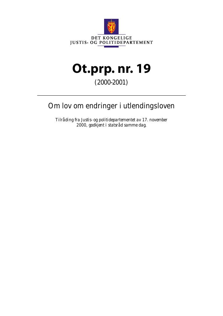 Forsiden av dokumentet Ot.prp. nr. 19 (2000-2001)