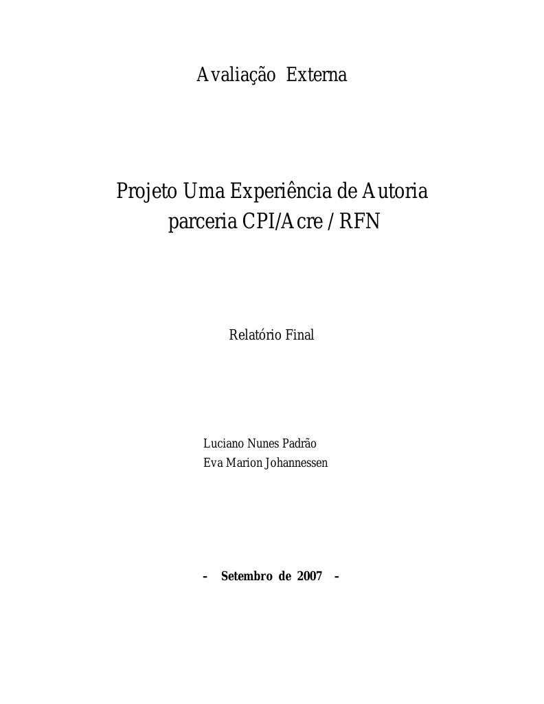 Forsiden av dokumentet Uma Experiência de Autoria (An Experience of Authorship)
