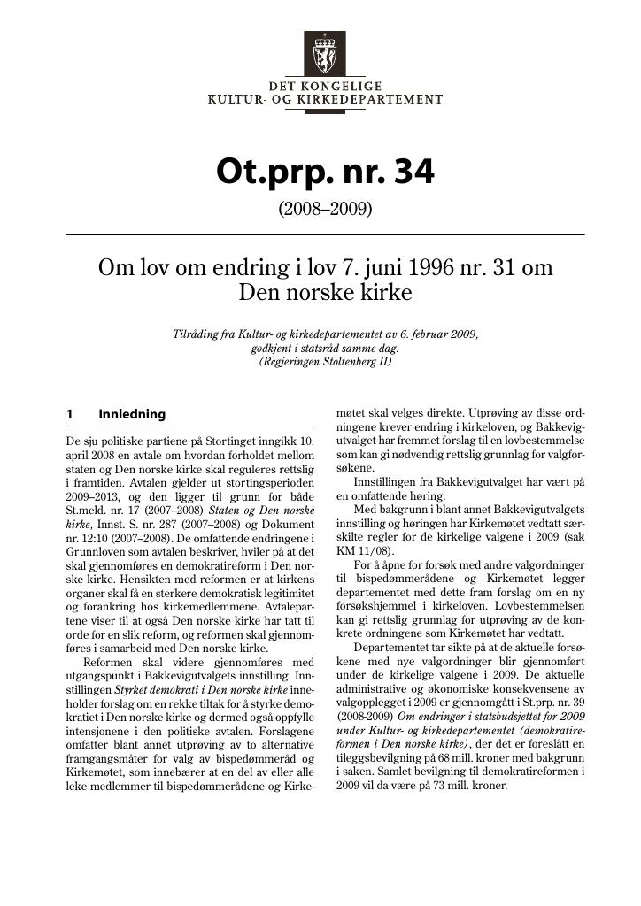 Forsiden av dokumentet Ot.prp. nr. 34 (2008-2009)