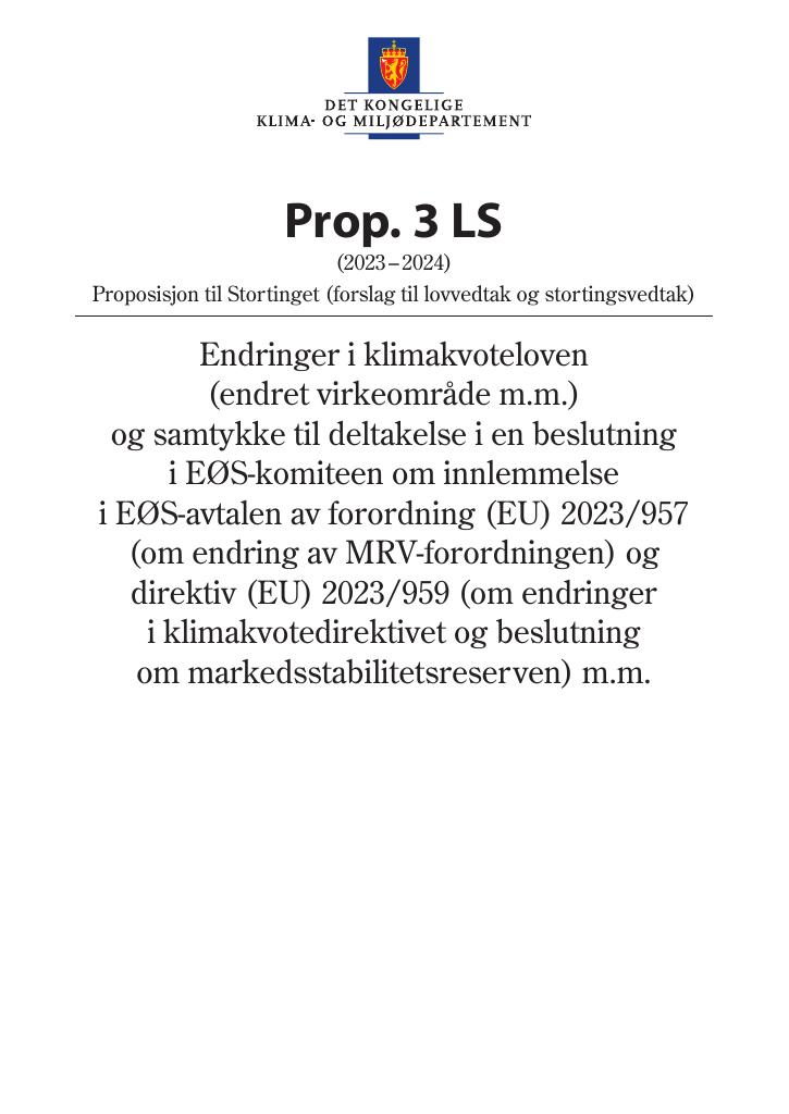 Forsiden av dokumentet Prop. 3 LS (2023–2024)