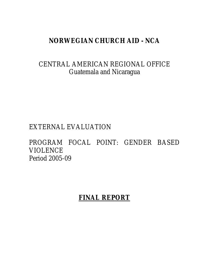 Forsiden av dokumentet Program Focal Point: Gender Based Violence, period 2005-2009