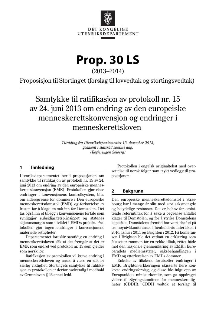 Forsiden av dokumentet Prop. 30 LS (2013–2014)