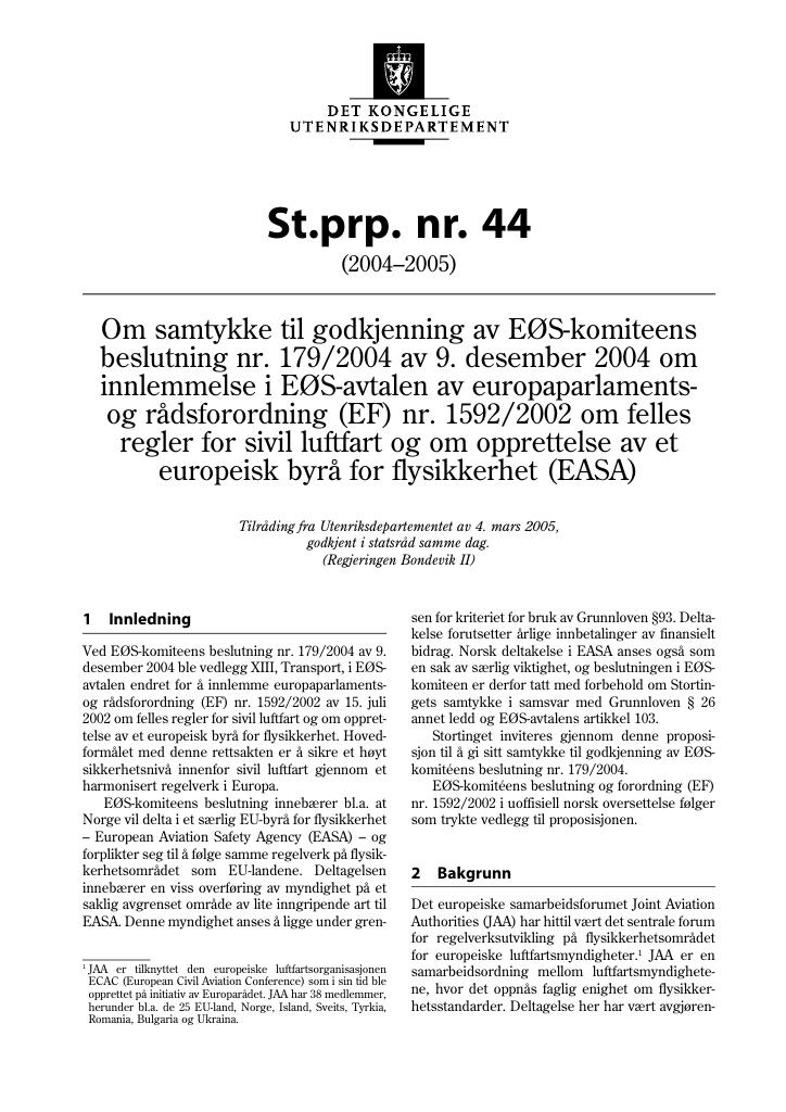 Forsiden av dokumentet St.prp. nr. 44 (2004-2005)