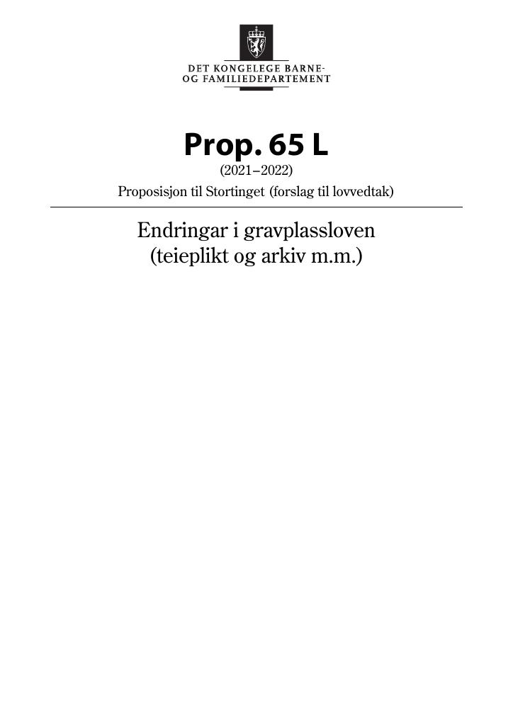 Forsiden av dokumentet Prop. 65 L (2021–2022)