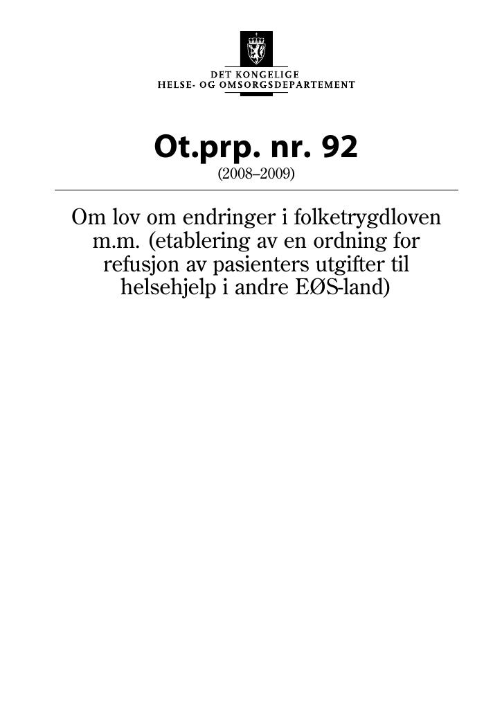 Forsiden av dokumentet Ot.prp. nr. 92 (2008-2009)