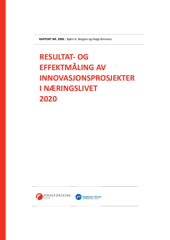 Forsiden av dokumentet Resultat- og effektmåling av innovasjonsprosjekter i næringslivet 2020