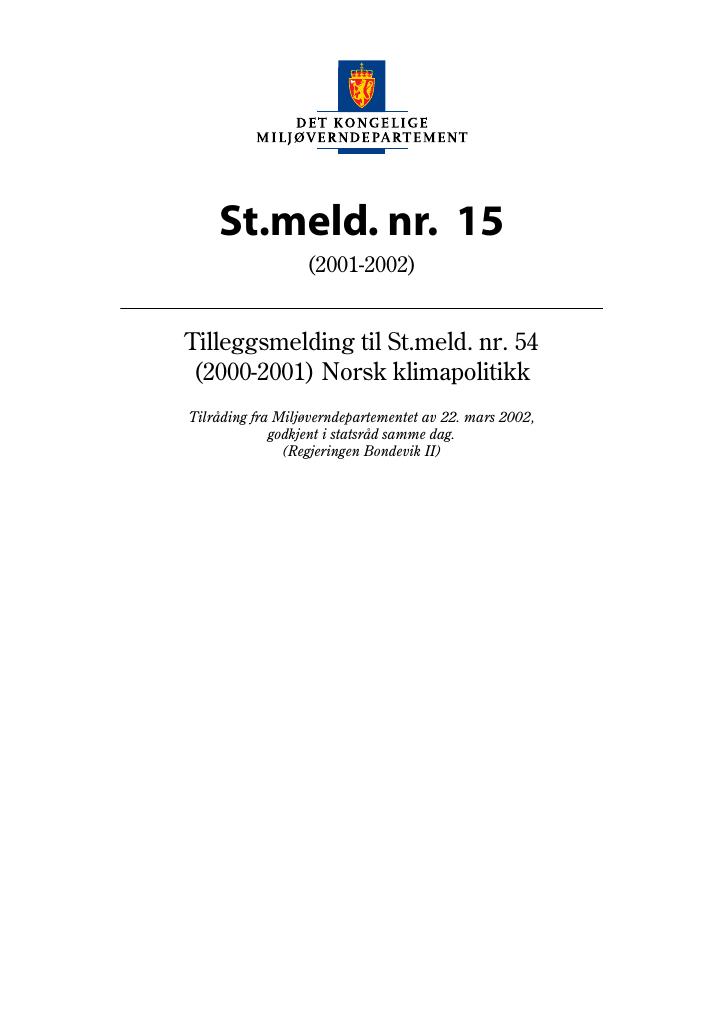 Forsiden av dokumentet St.meld. nr. 15 (2001-2002)