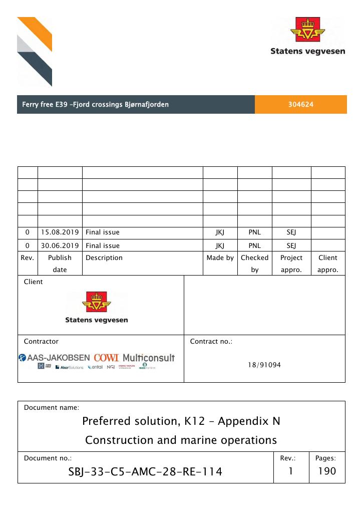 Forsiden av dokumentet Preferred solution, K12 – Appendix N - Construction and marine operations