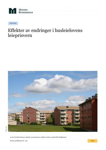 Forsiden av dokumentet Effekter av endringer i husleielovens leieprisvern