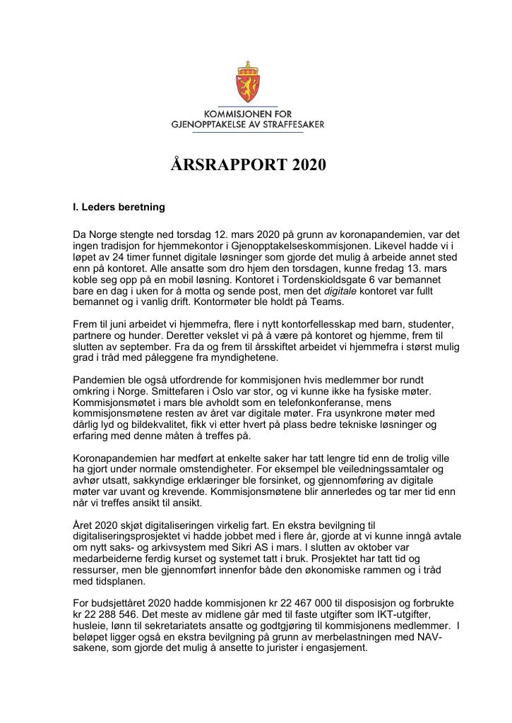 Forsiden av dokumentet Årsrapport 2020 (PDF)