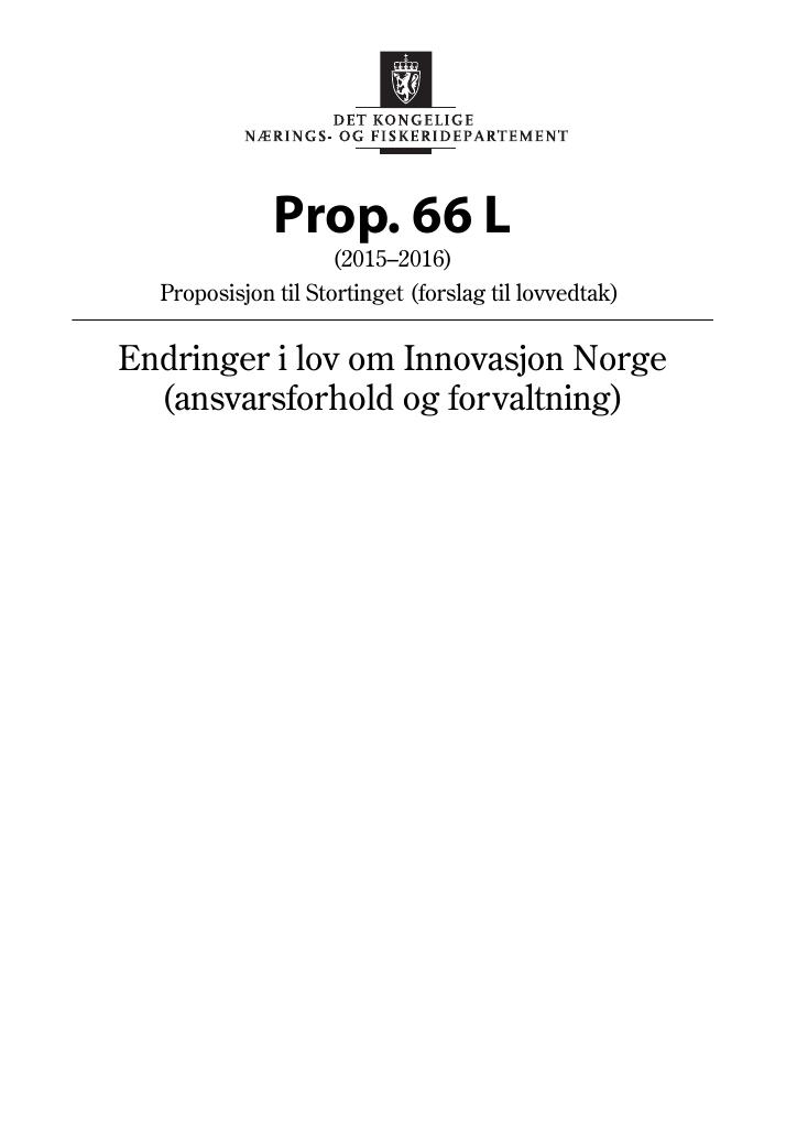 Forsiden av dokumentet Prop. 66 L (2015–2016)