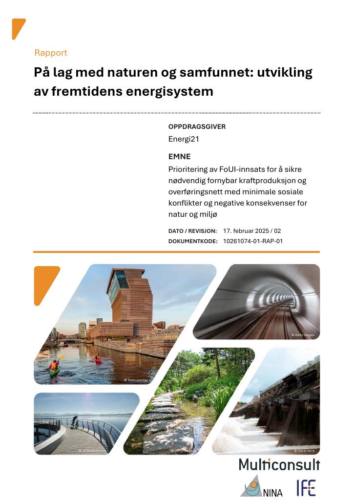 Forsiden av dokumentet På lag med naturen og samfunnet: utvikling av fremtidens energisystem