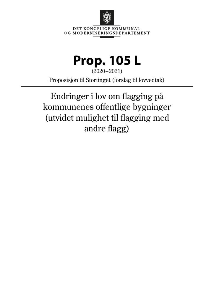 Forsiden av dokumentet Prop. 105 L (2020–2021)