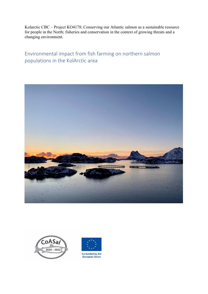 Forsiden av dokumentet Report XXII Environmental impact from fish farming on northern salmon populations in the Kolarctic area : KO4178_CoASal_aquaculture report