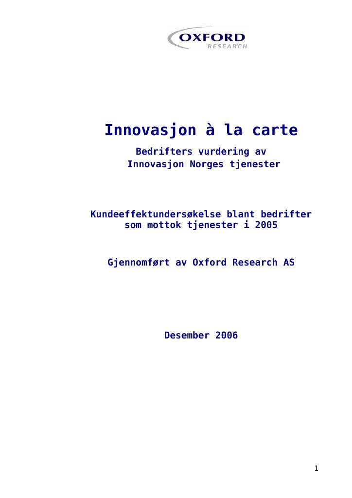 Forsiden av dokumentet Innovasjon à la carte