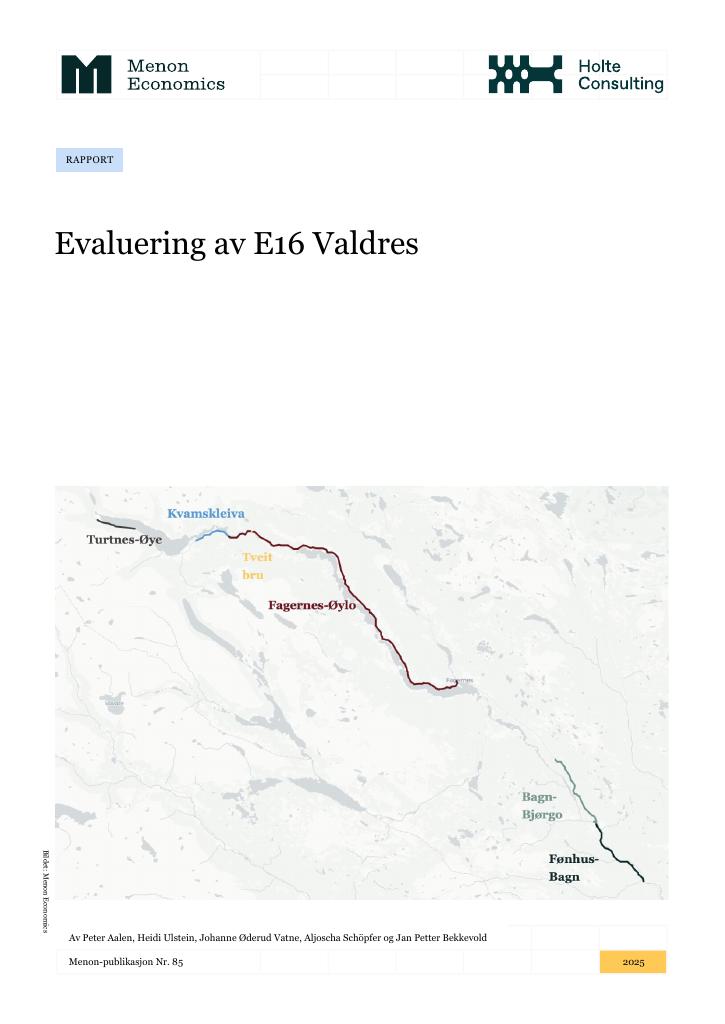 Forsiden av dokumentet Evaluering av E16 Valdres