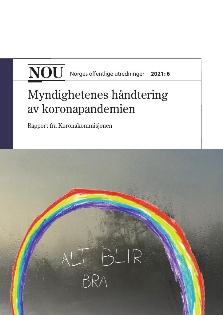 Forsiden av dokumentet NOU 2021: 6 - Myndighetenes håndtering av koronapandemien