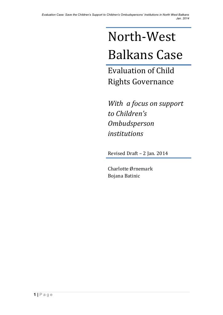 Forsiden av dokumentet Creating Change in Children’s Lives – with focus on Child Ombudsperson: An Evaluation of Save the Children’s Child Rights Governance Programme, North West Balkans Case Study