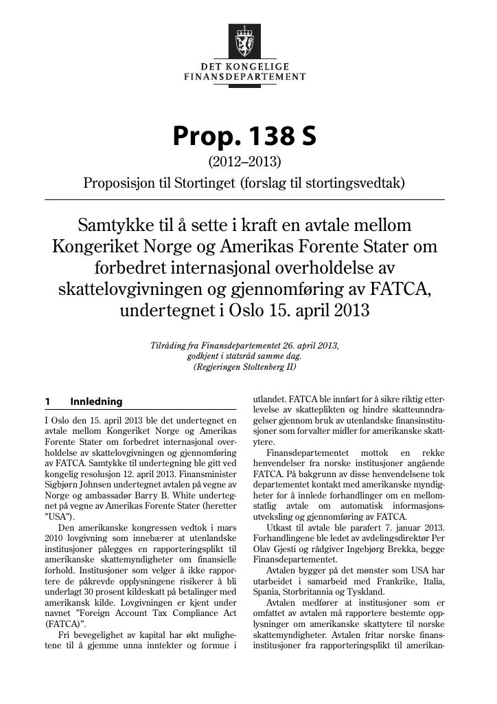 Forsiden av dokumentet Prop. 138 S (2012–2013)