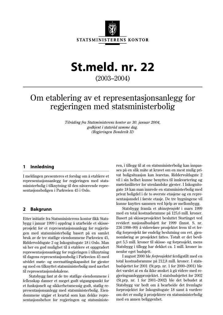 Forsiden av dokumentet St.meld. nr. 22 (2003-2004)