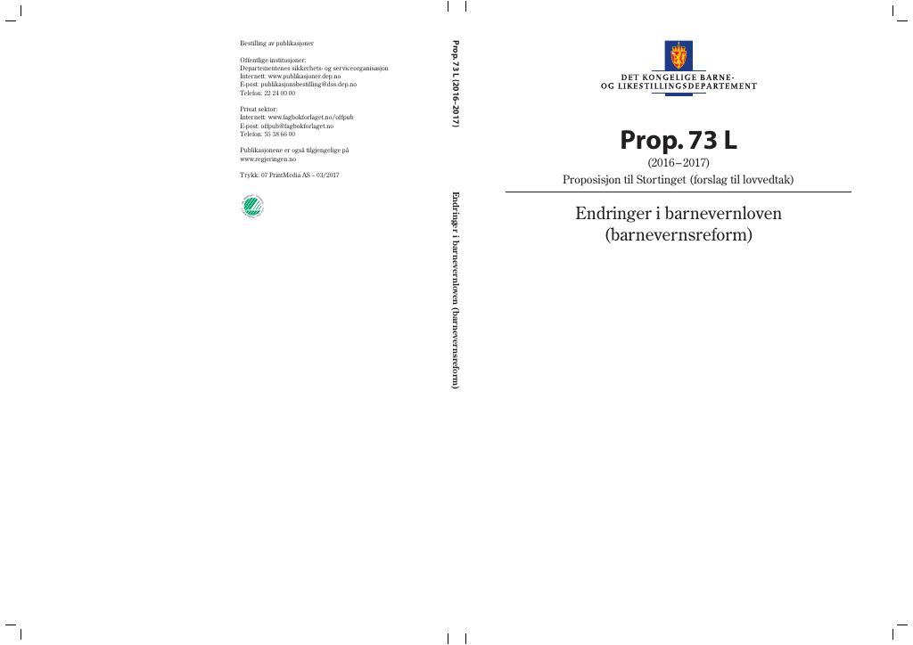 Forsiden av dokumentet Prop. 73 L (2016–2017)