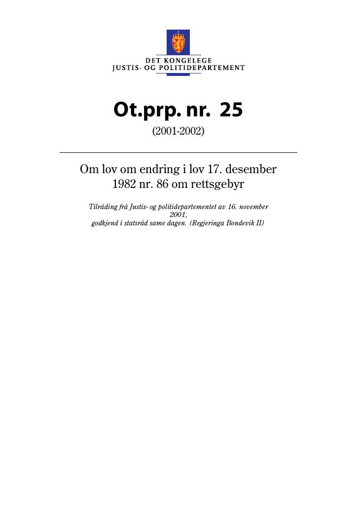 Forsiden av dokumentet Ot.prp. nr. 25 (2001-2002)