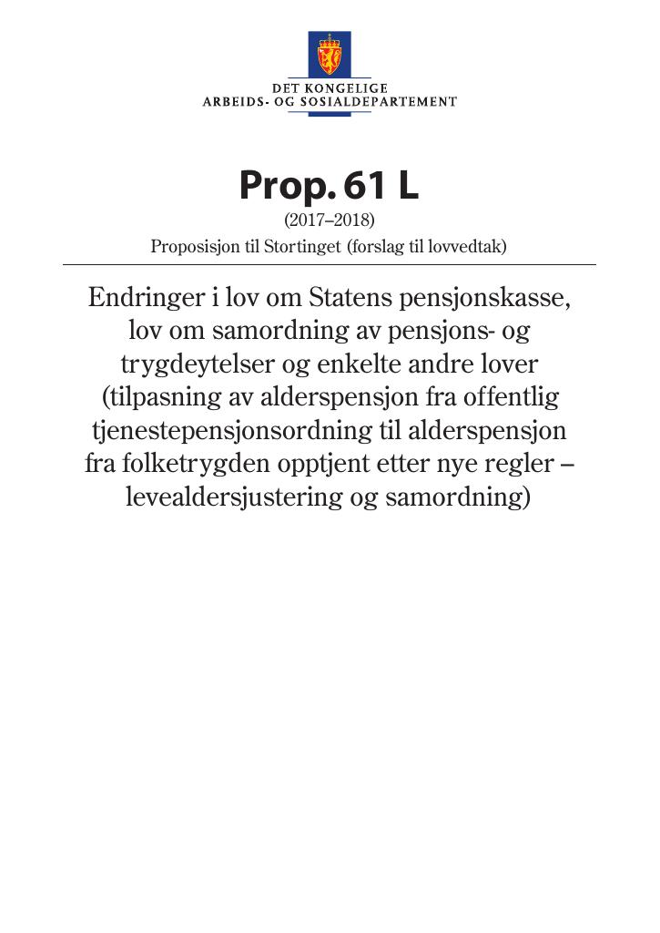 Forsiden av dokumentet Prop. 61 L (2017–2018)