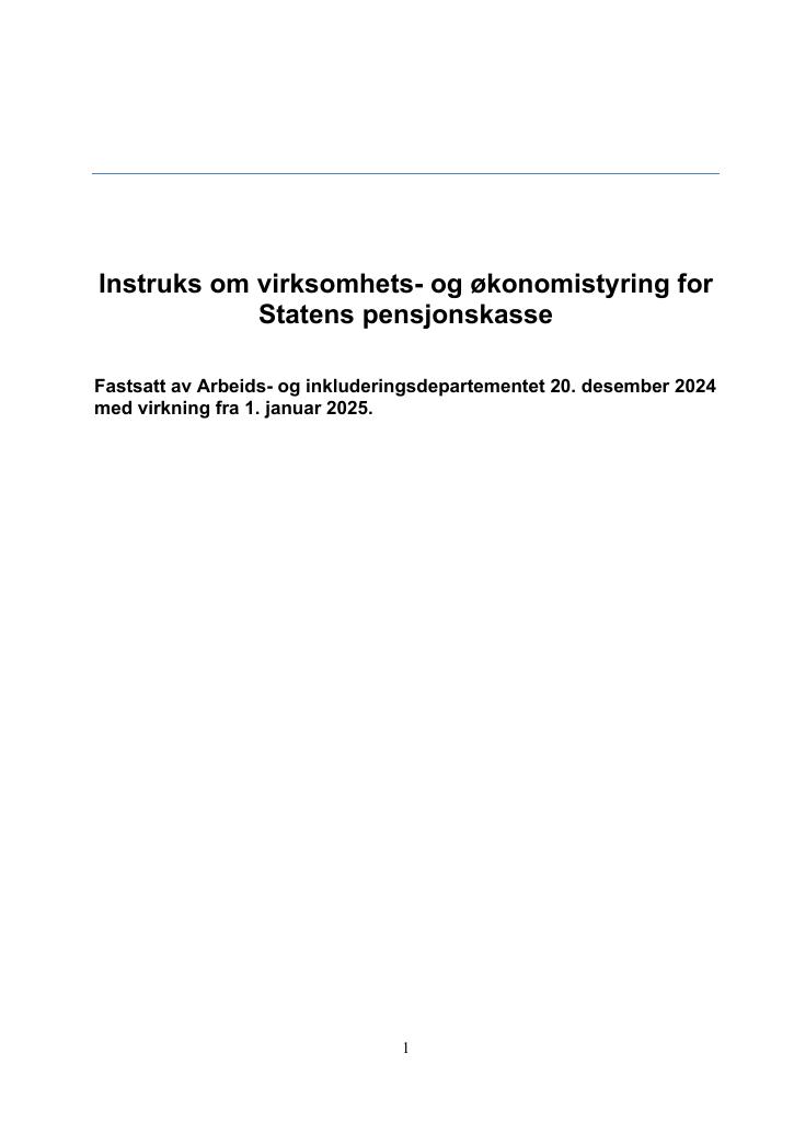 Forsiden av dokumentet Instruks om virksomhets- og økonomistyring for Statens pensjonskasse 2025