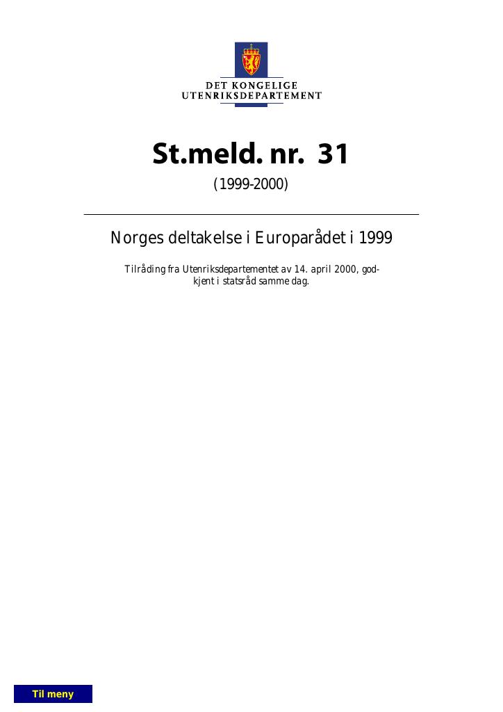 Forsiden av dokumentet St.meld. nr. 31 (1999-2000)