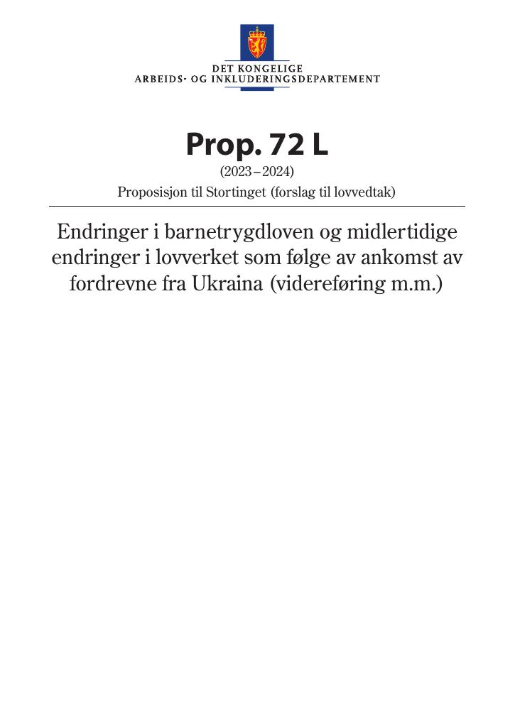 Forsiden av dokumentet Prop. 72 L (2023–2024)