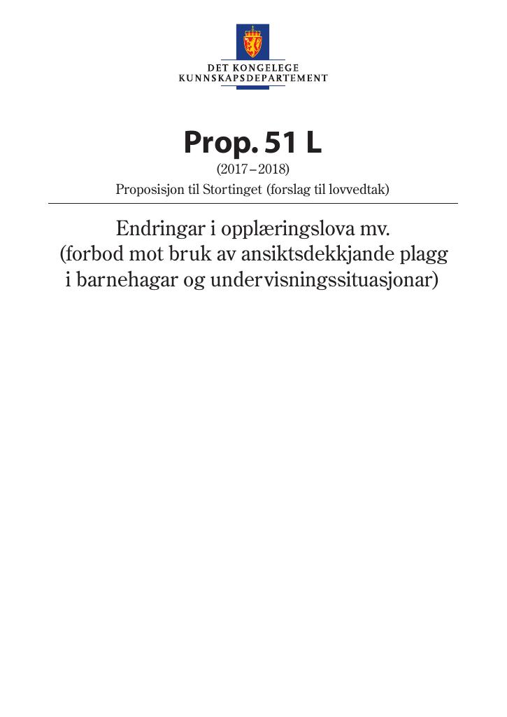 Forsiden av dokumentet Prop. 51 L (2017–2018)