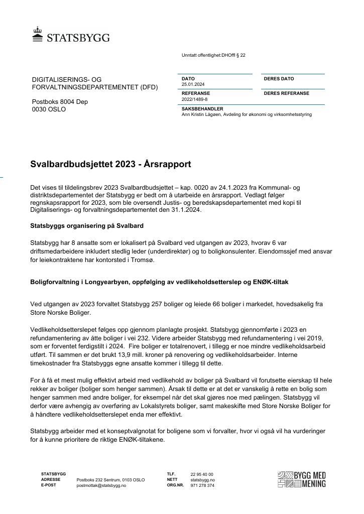Forsiden av dokumentet Årsrapport Svalbardbudsjettet 2023