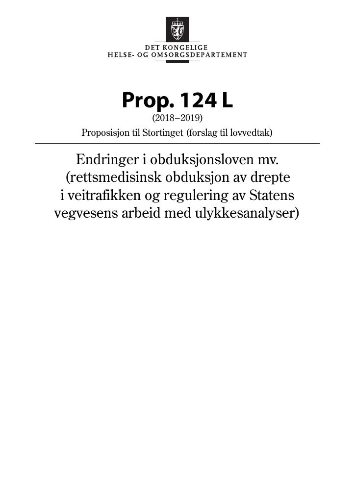 Forsiden av dokumentet Prop. 124 L (2018–2019)