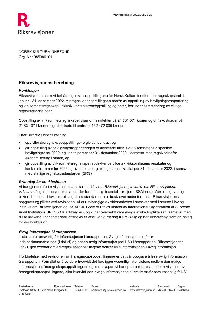 Forsiden av dokumentet Riksrevisjonens beretning 2022