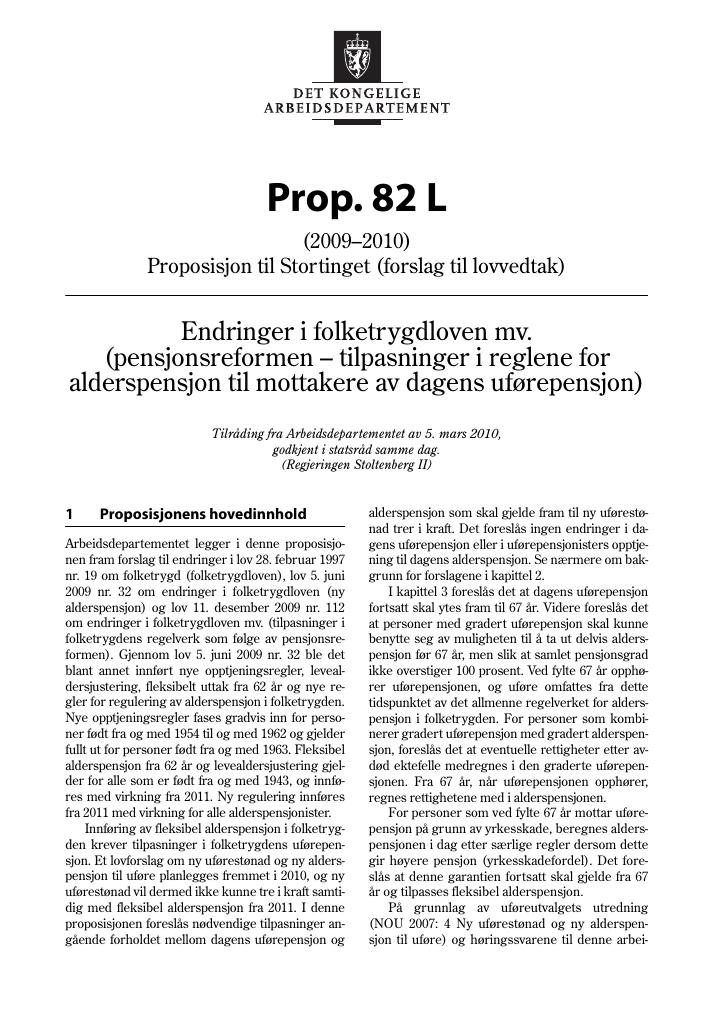 Forsiden av dokumentet Prop. 82 L (2009-2010)