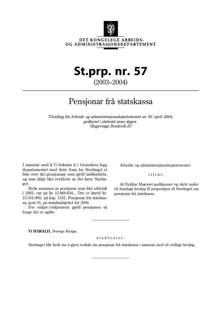 Forsiden av dokumentet St.prp. nr. 57 (2003-2004)