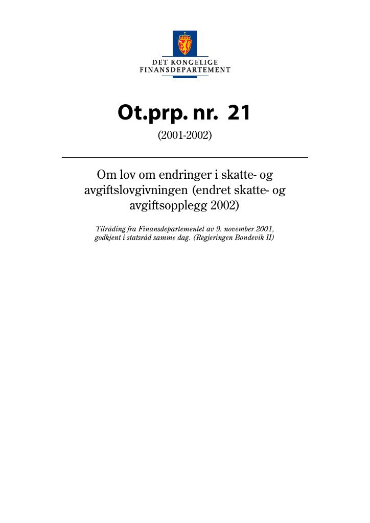 Forsiden av dokumentet Ot.prp. nr. 21 (2001-2002)