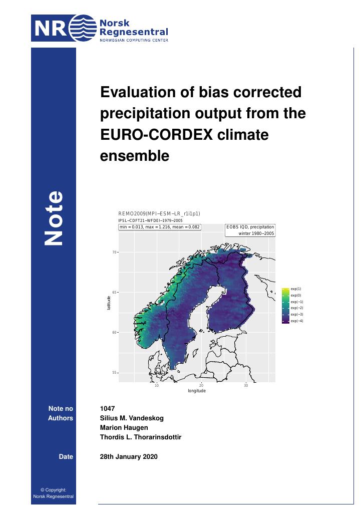 Forsiden av dokumentet Evaluation of bias corrected precipitation output from the EURO-CORDEX climate ensemble