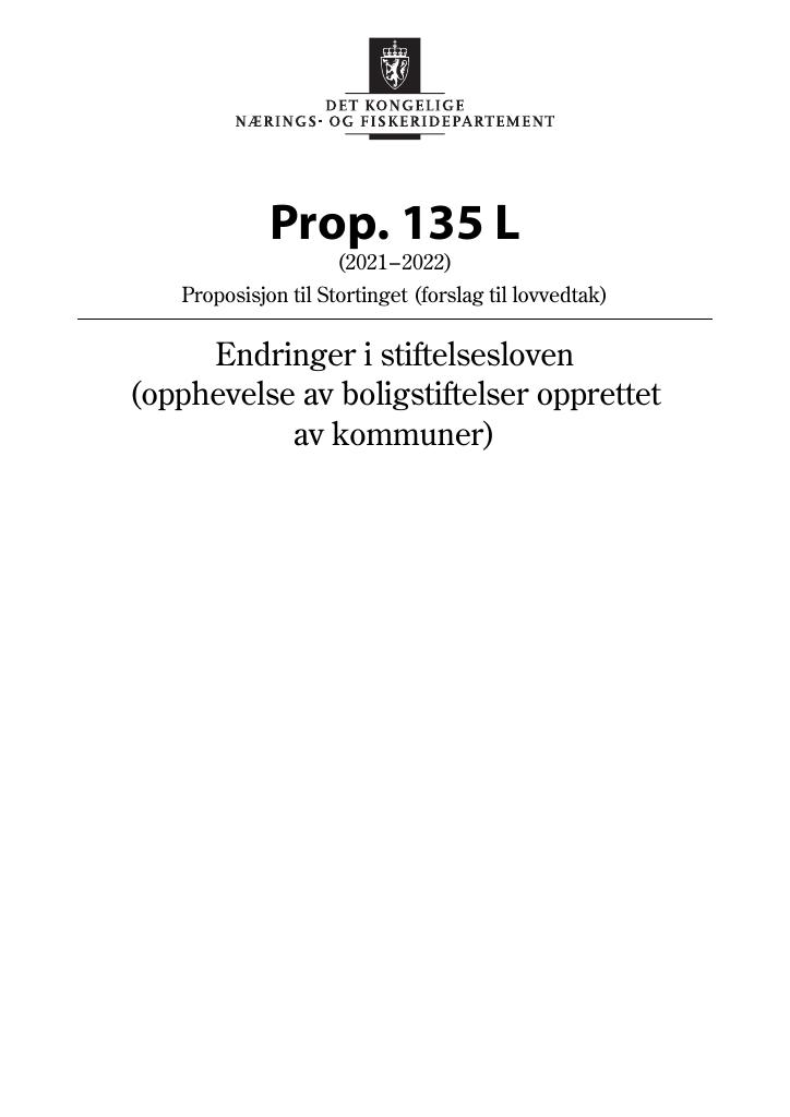 Forsiden av dokumentet Prop. 135 L (2021–2022)