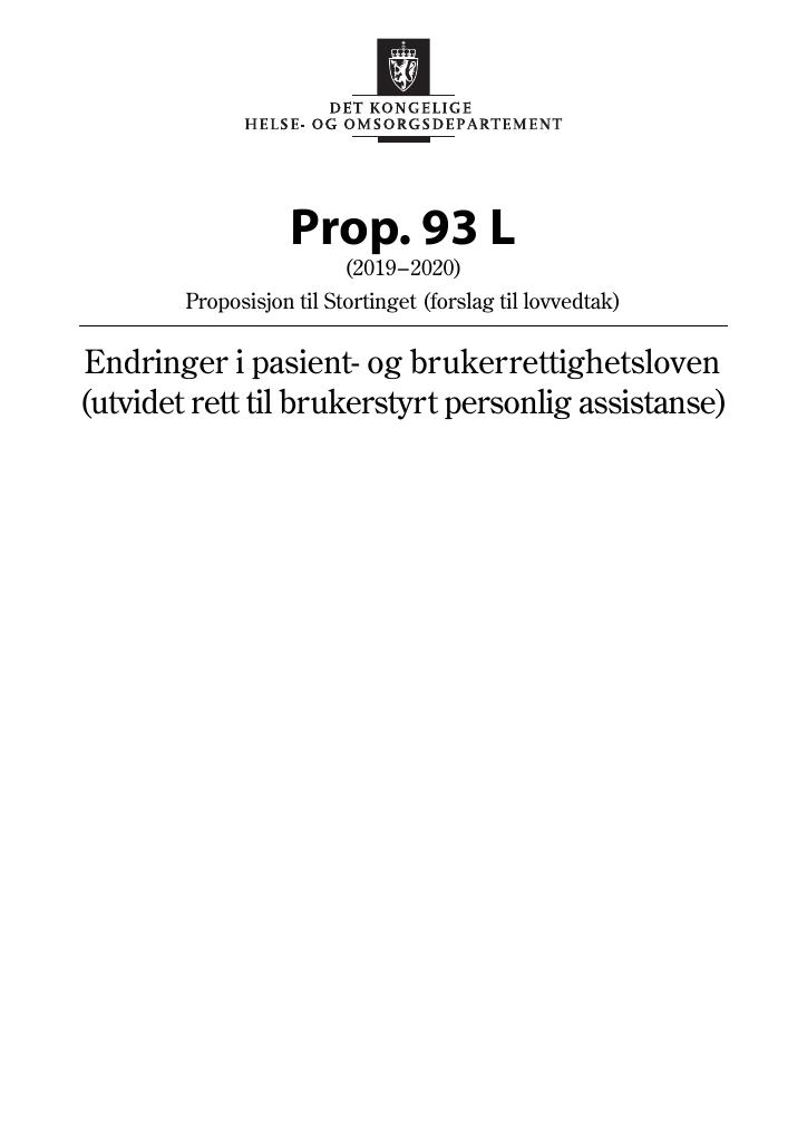 Forsiden av dokumentet Prop. 93 L (2019–2020)