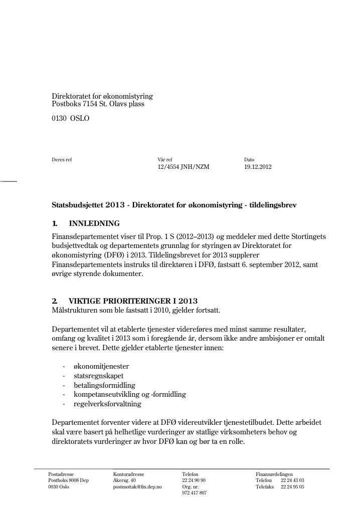 Forsiden av dokumentet Tildelingsbrev (pdf)