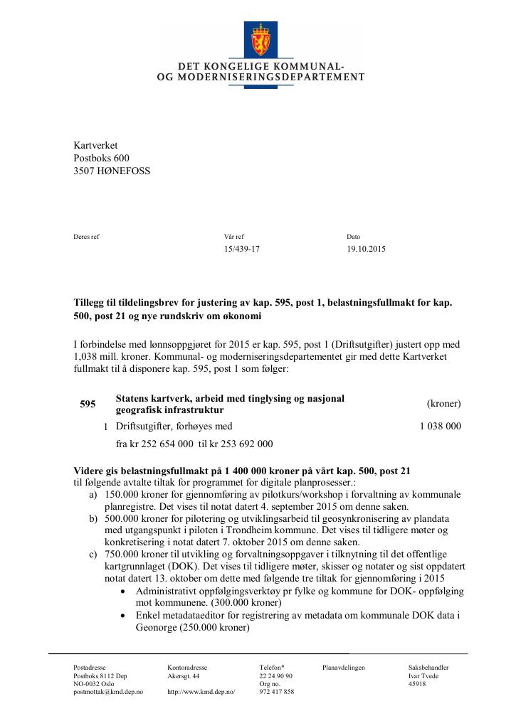 Forsiden av dokumentet tilleggsbrev oktober (pdf)