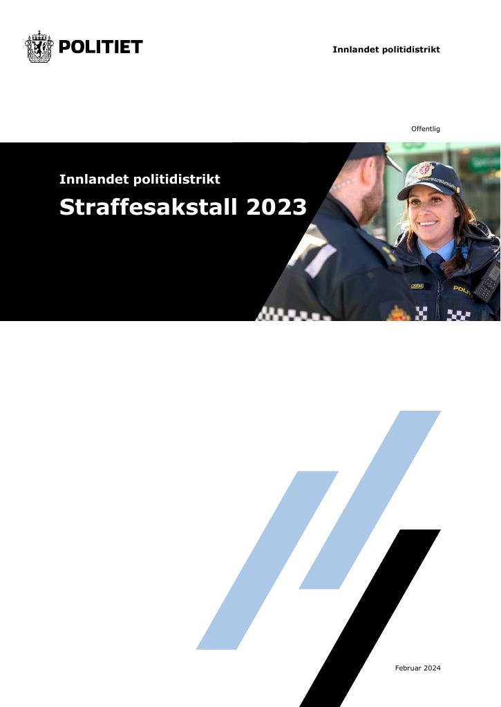 Forsiden av dokumentet Straffesakstall 2023 Innlandet politidistrikt