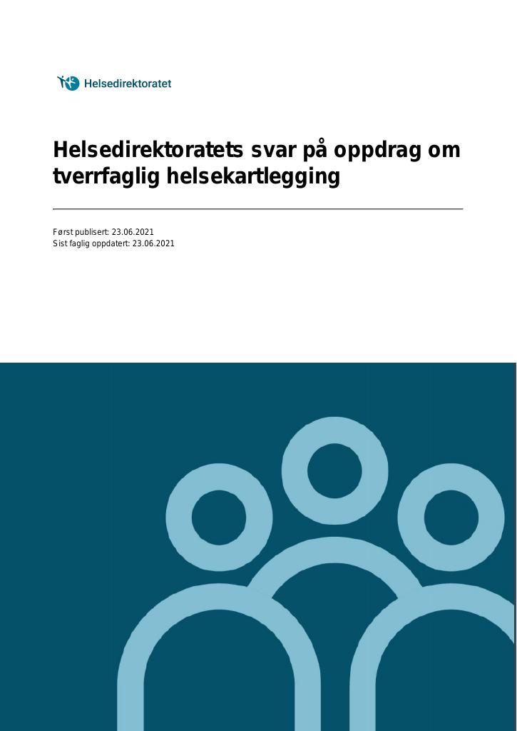 Forsiden av dokumentet Helsedirektoratets svar på oppdrag om tverrfaglig helsekartlegging