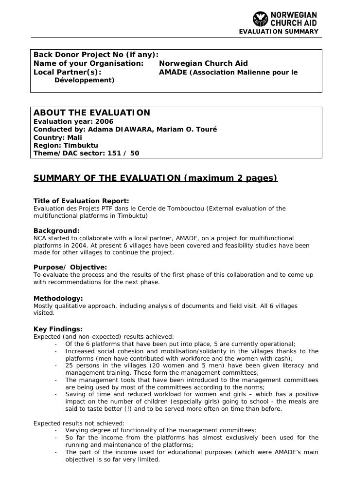 Forsiden av dokumentet Evaluation des Projets PTF dans le Cercle de Tombouctou (External evaluation of the multifunctional platforms in Timbuktu)