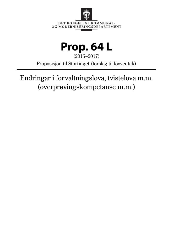 Forsiden av dokumentet Prop. 64 L (2016–2017)