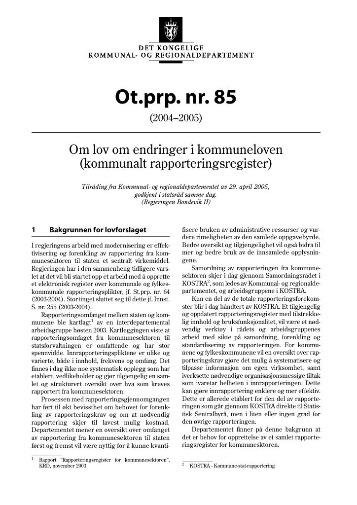 Forsiden av dokumentet Ot.prp. nr. 85 (2005)