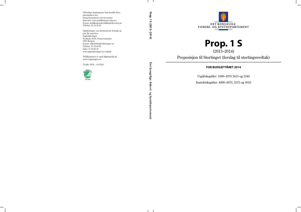 Forsiden av dokumentet Prop. 1 S (2013–2014)