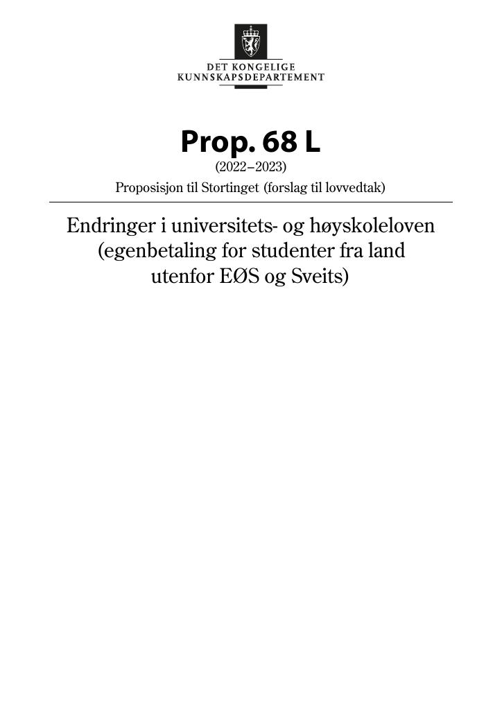 Forsiden av dokumentet Prop. 68 L (2022–2023)